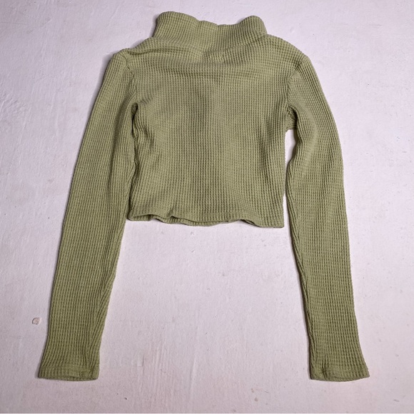 Urban Outfitters Waffle Knit Crop Top Size S Mint Green BDG Zip Athletic - Picture 4 of 6